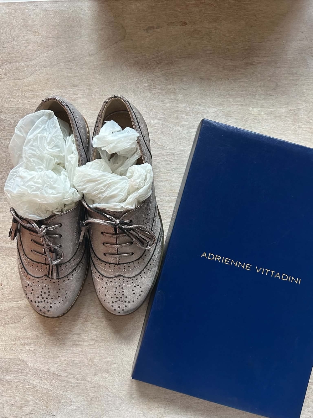 Adrienne Vittadini Women's Taupe Metallic Wingtip Oxfords
